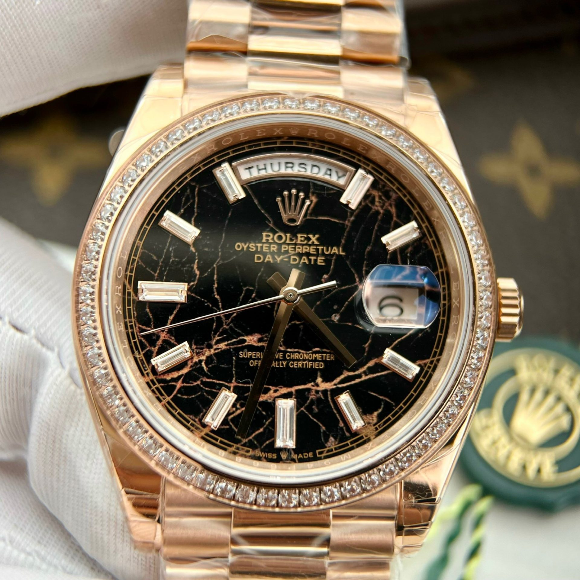 Rolex Day-Date RG Plated Eisenkiesel Dial With Diamonds 40mm Super Clone