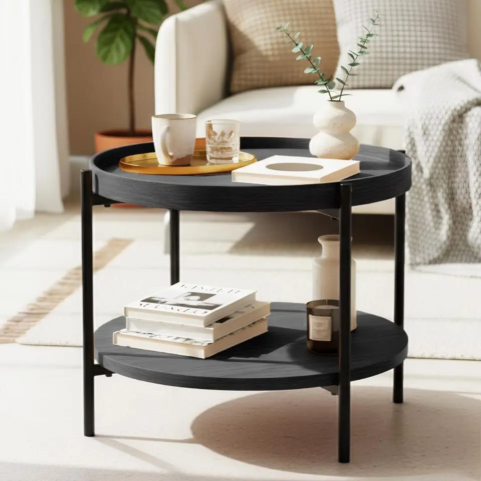 CLP Bijzettafel Corbitan zwart Frame - Hout - grijs