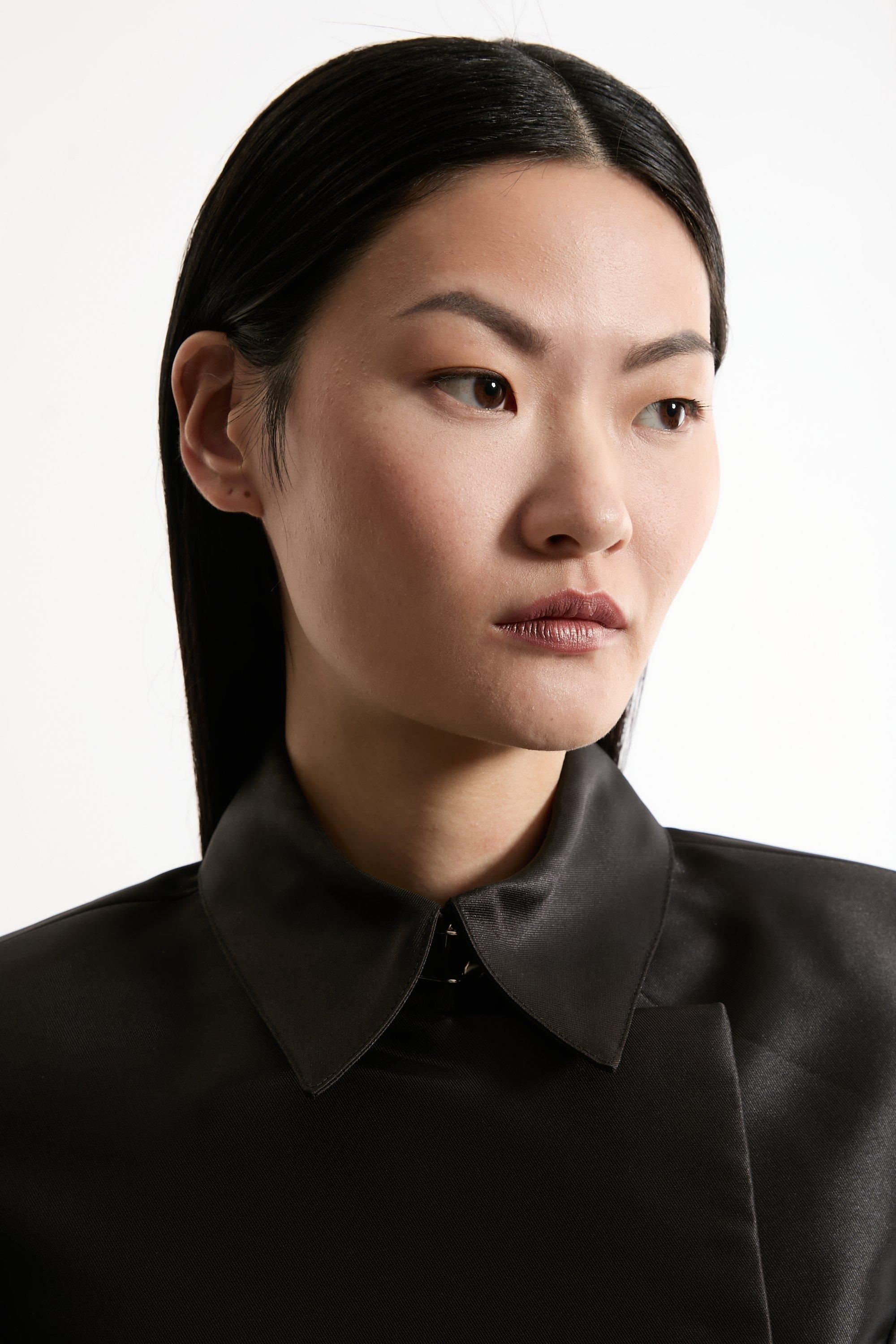 KarenMillen Forever Satin Twill Cropped Wrap Tailored Jacket