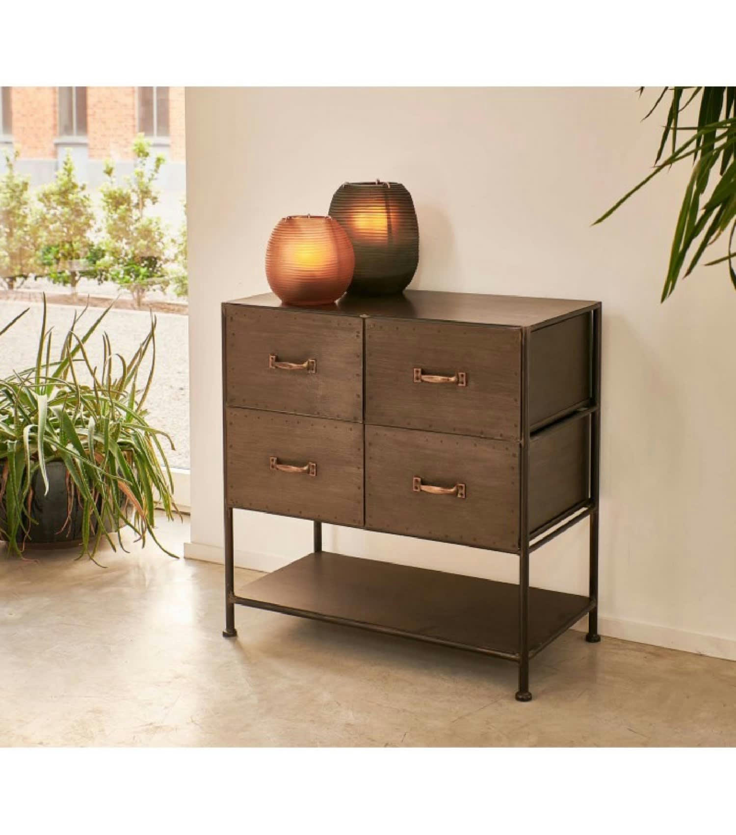 ATELIER - Commode style industriel métal noir 4 tiroirs et 1 étagère