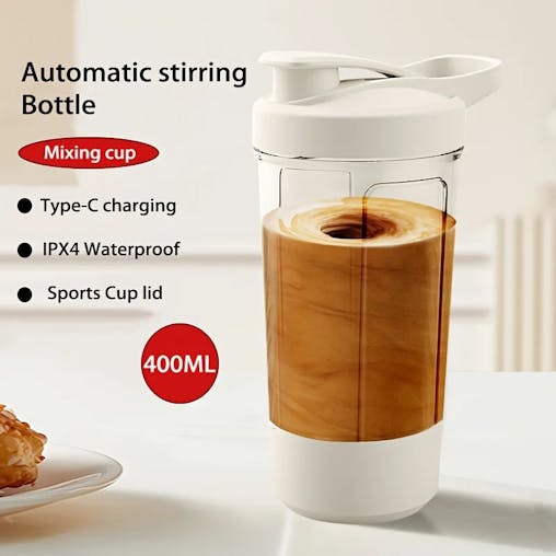NNEOBA 13.53 Oz Portable Electric Self-Stirring Cup USB Bottle White
