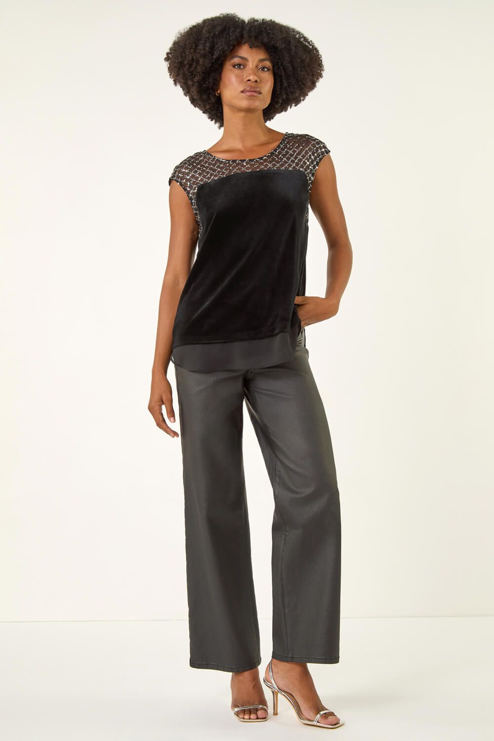 Roman Velvet Sequin Mesh Top
