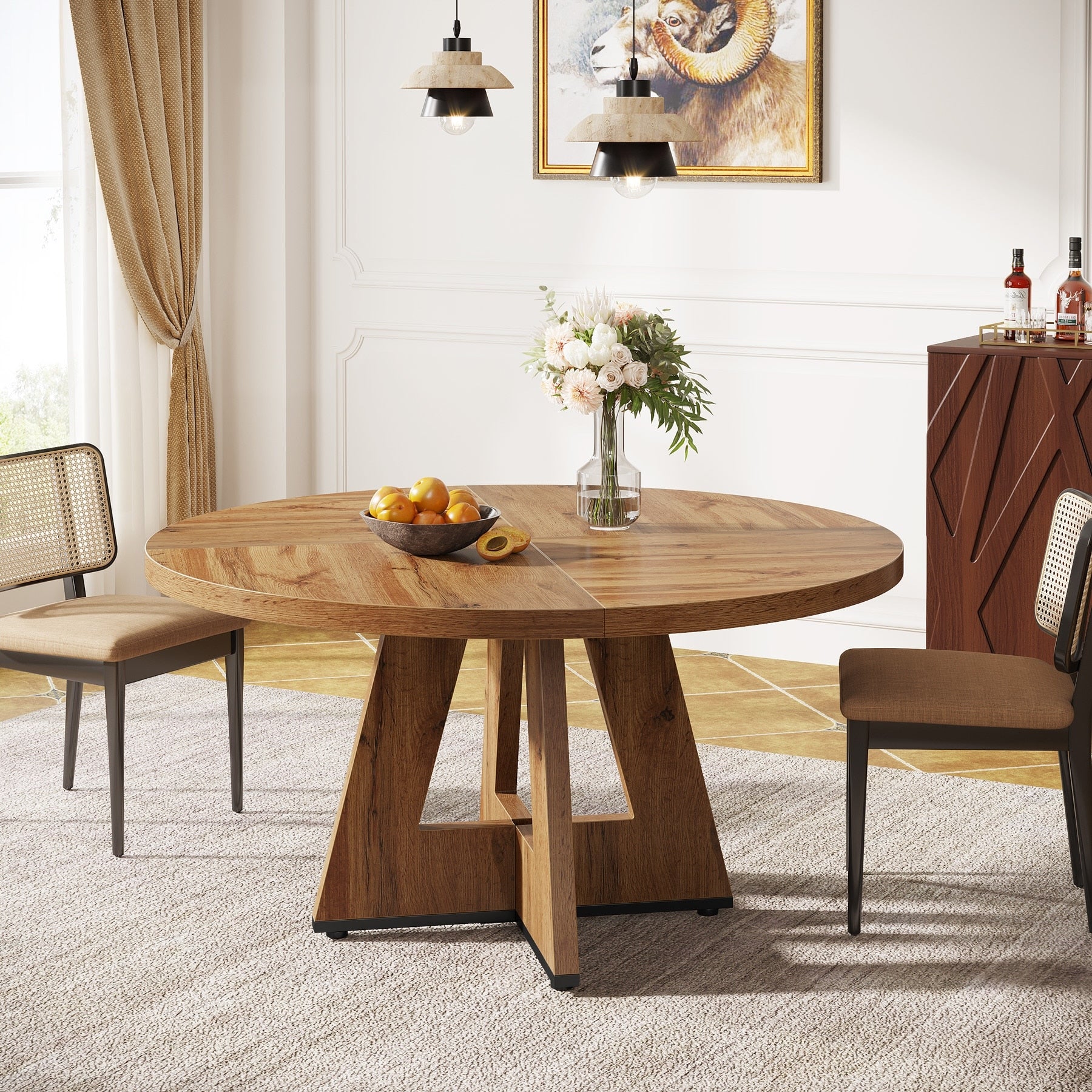 47-inch Wood Round Kitchen Dining Table for Dining Living Room
