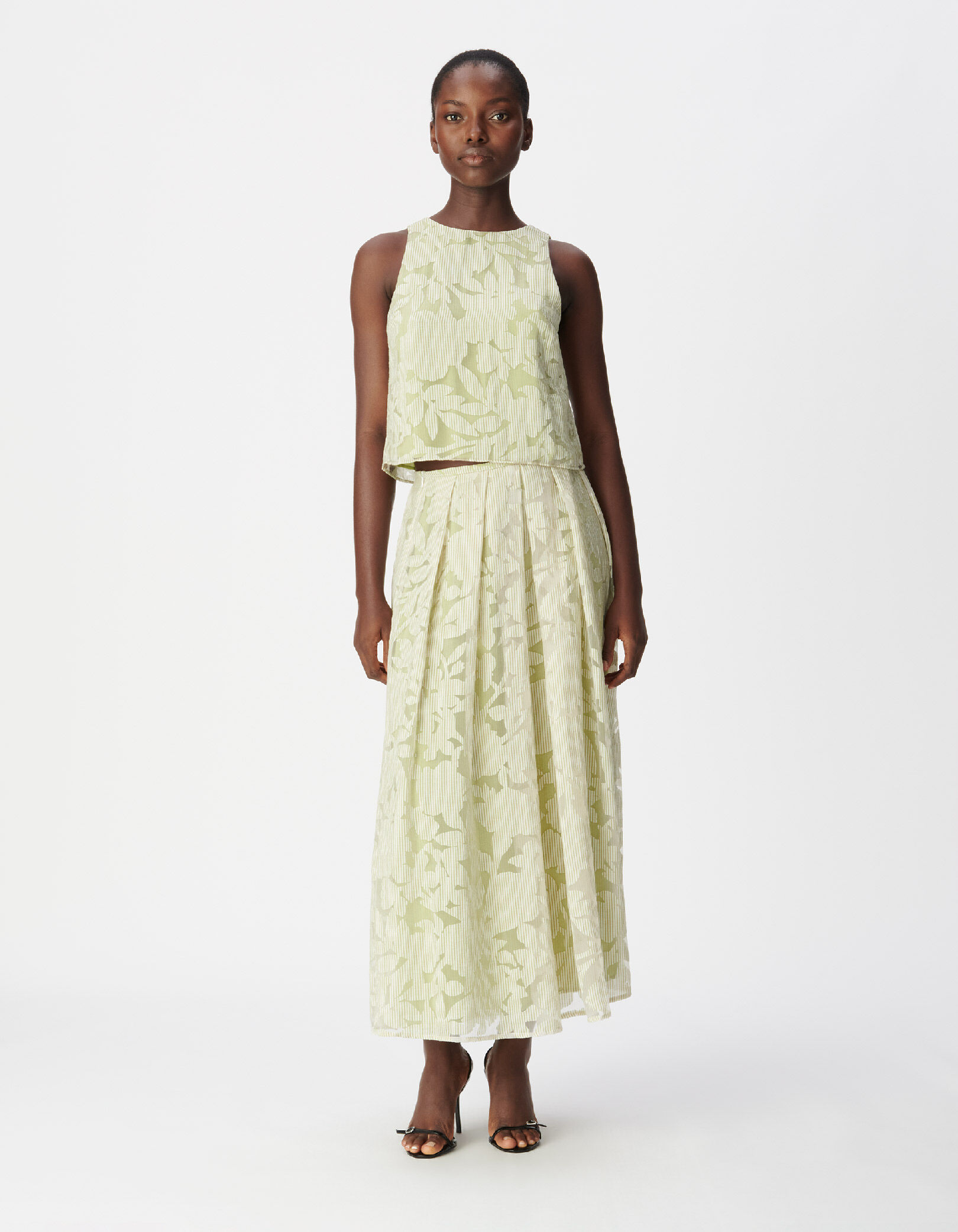 Jupe verte motif floral rayé Femme