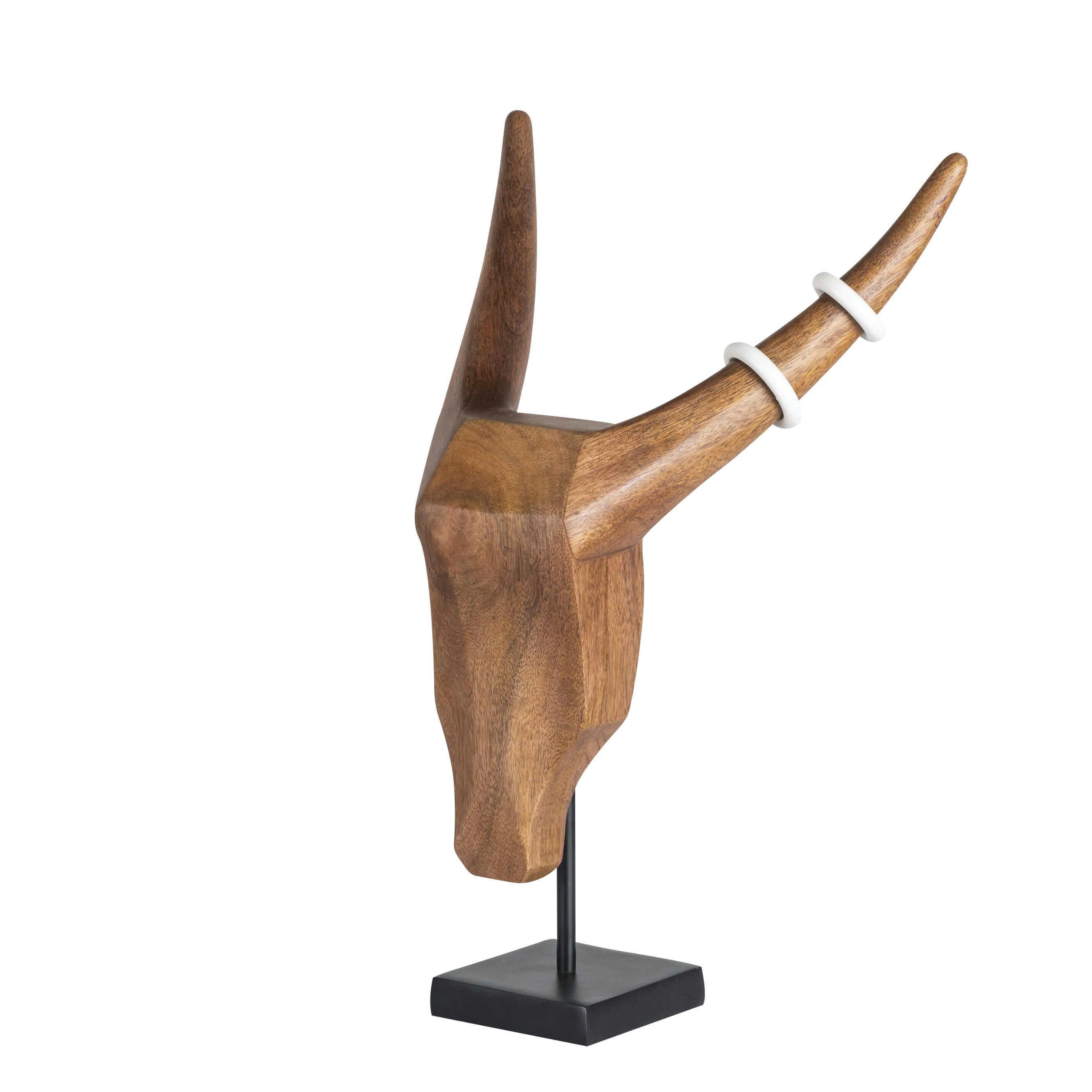 ISABIS - Statue animal à cornes en bois de manguier H44