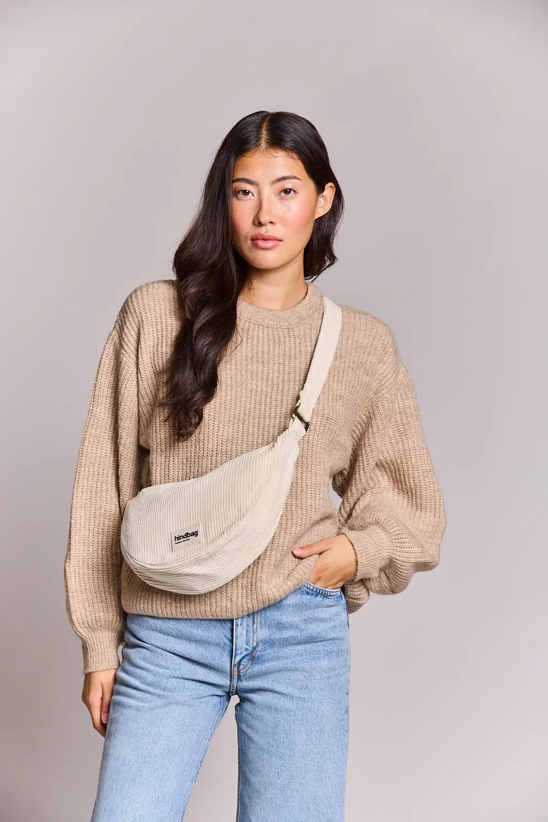 Sac banane Andrea Velours Beige