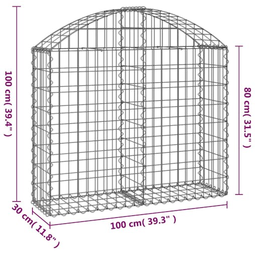 NNEVL Arched Gabion Basket 100x30x80/100 cm Galvanised Iron