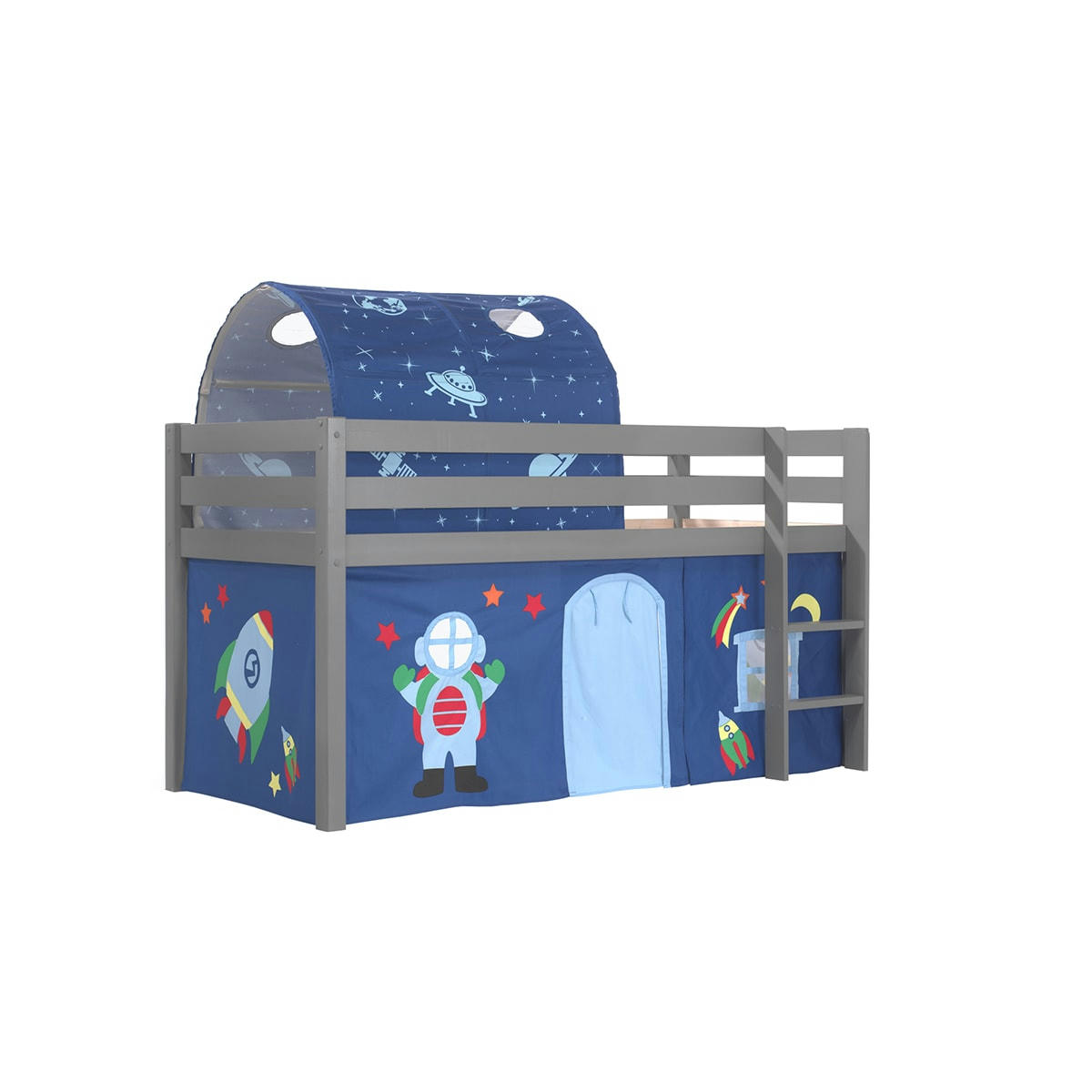 PINO - Lit mi-hauteur 90x200 sommier inclus housse astro gris