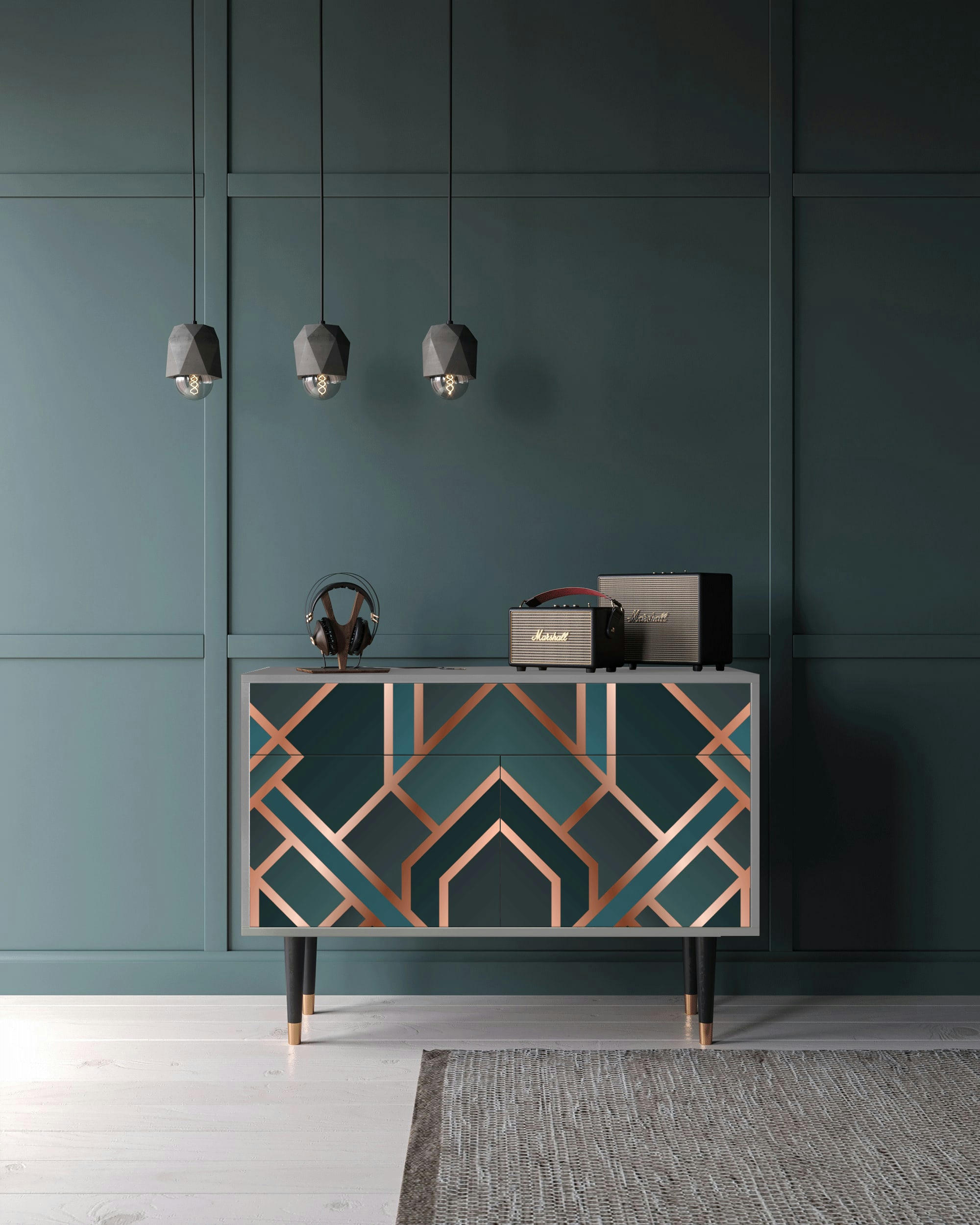 BRONZE CROSSROAD - Buffet  bleu-vert 2 tiroirs et 2 portes L 115 cm