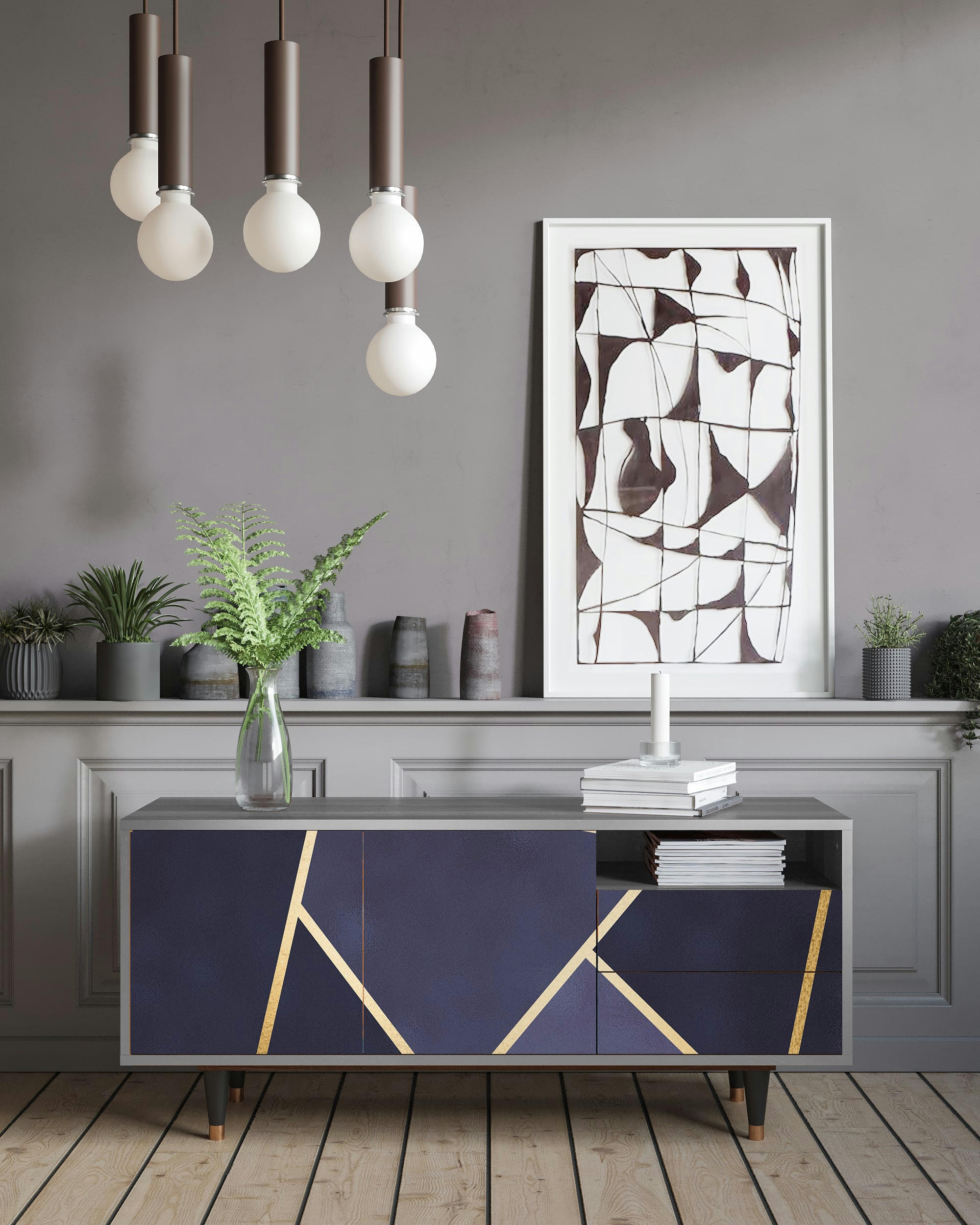 THE AMETHYST - Meuble TV  bleu 2 tiroirs et 2 portes L 125 cm