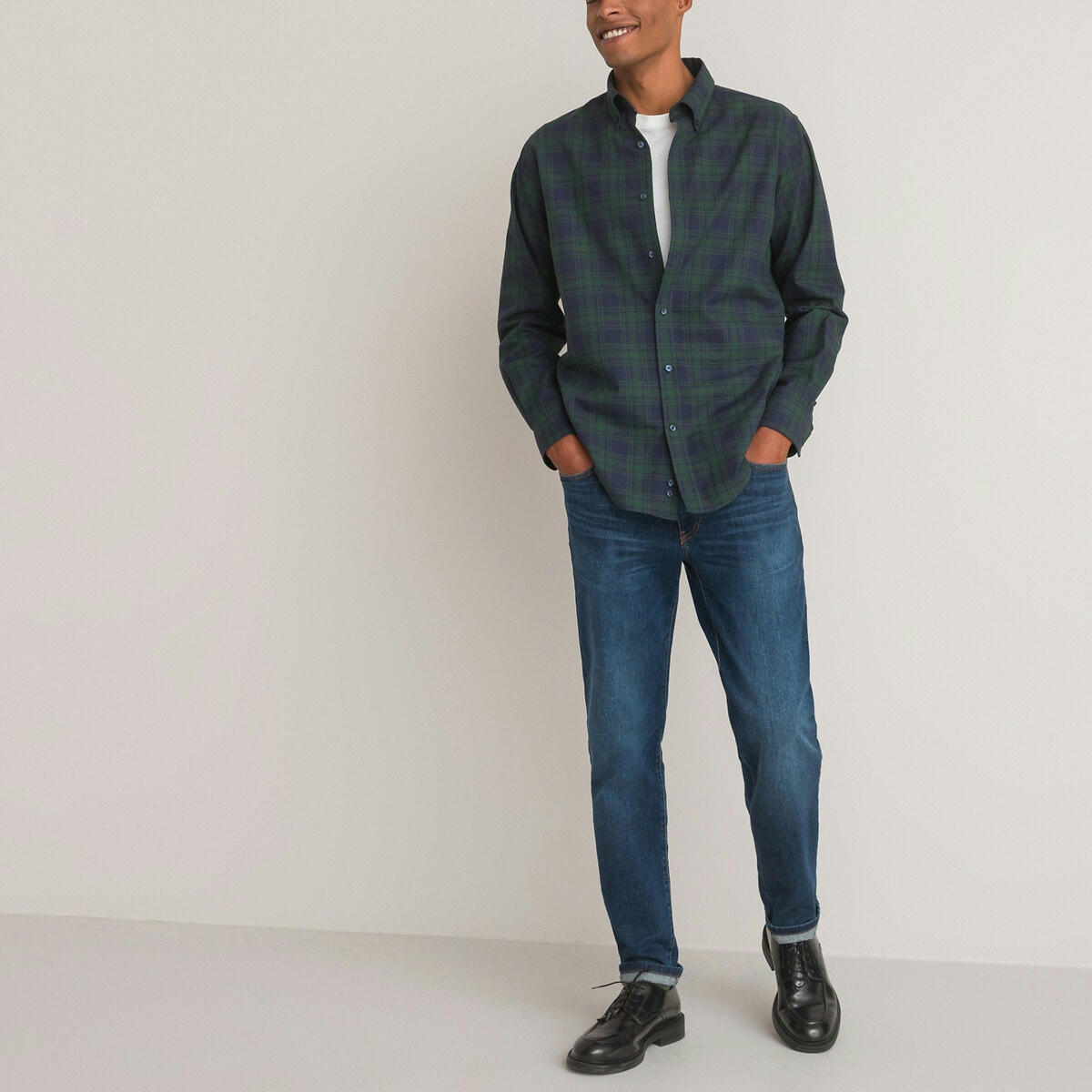 Chemise droite à carreaux, Col américain
