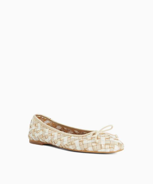 Heat Cream - Woven Leather Bow Detail Ballet Pumps