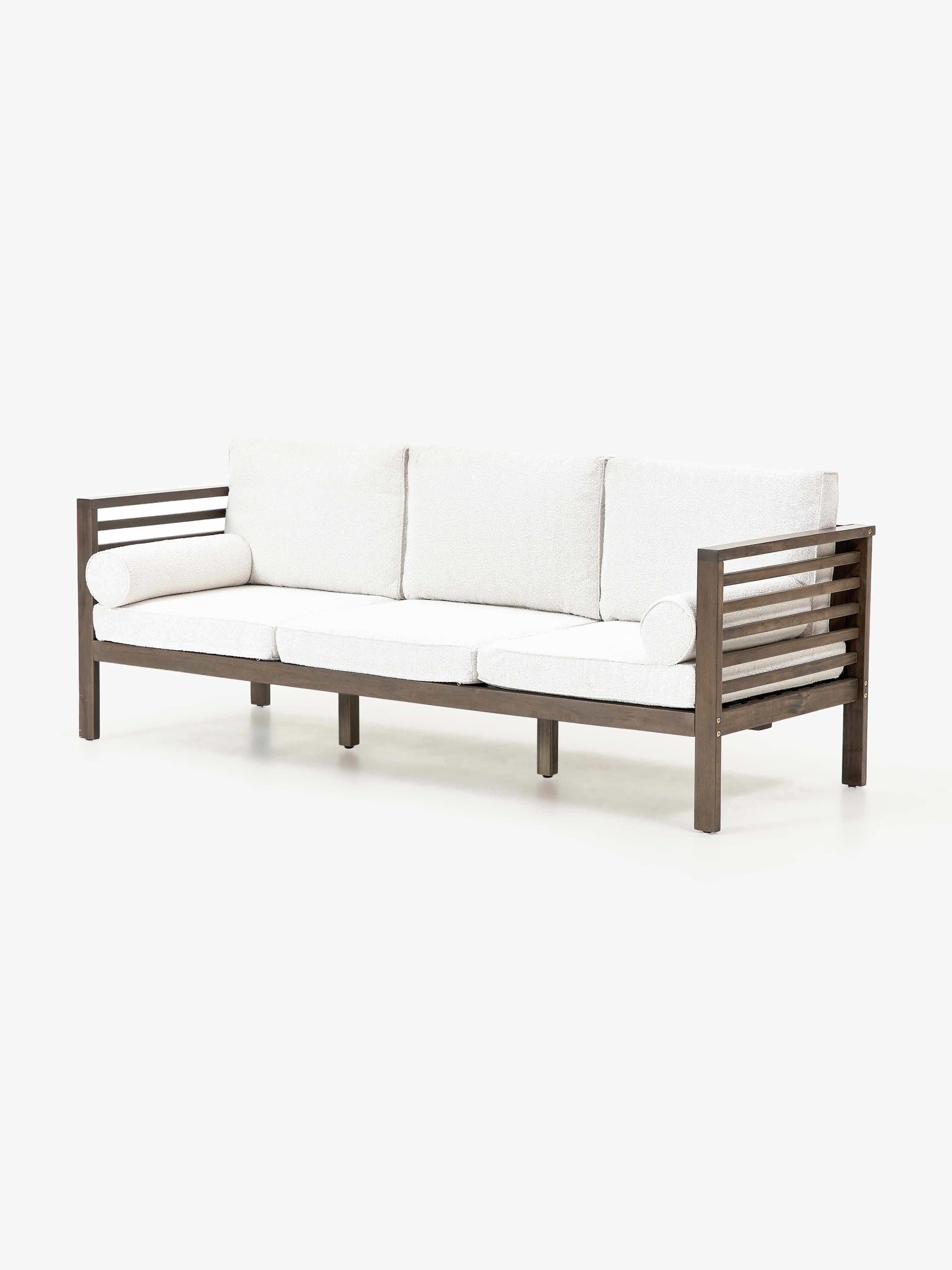 Bouclé-Garten-Loungesofa Bo aus Akazienholz, 3-Sitzer