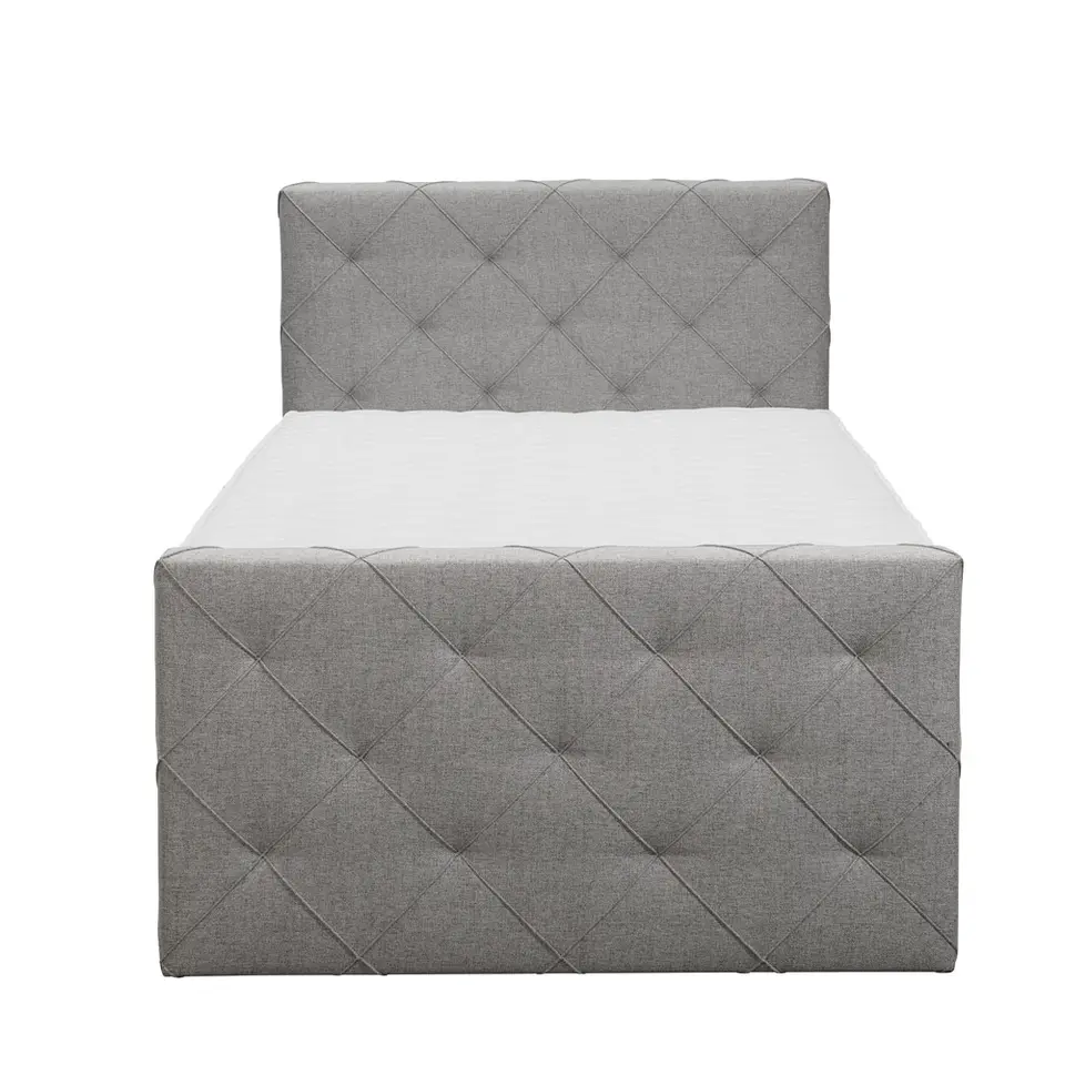 Boxspring met voetbord Liv geruit - lichtgrijs - 120x200 cm - vierkante poot