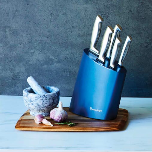 Stanley Rogers 6pc Modern Steel Metallic Baltic Blue Knife Block 6 Piece