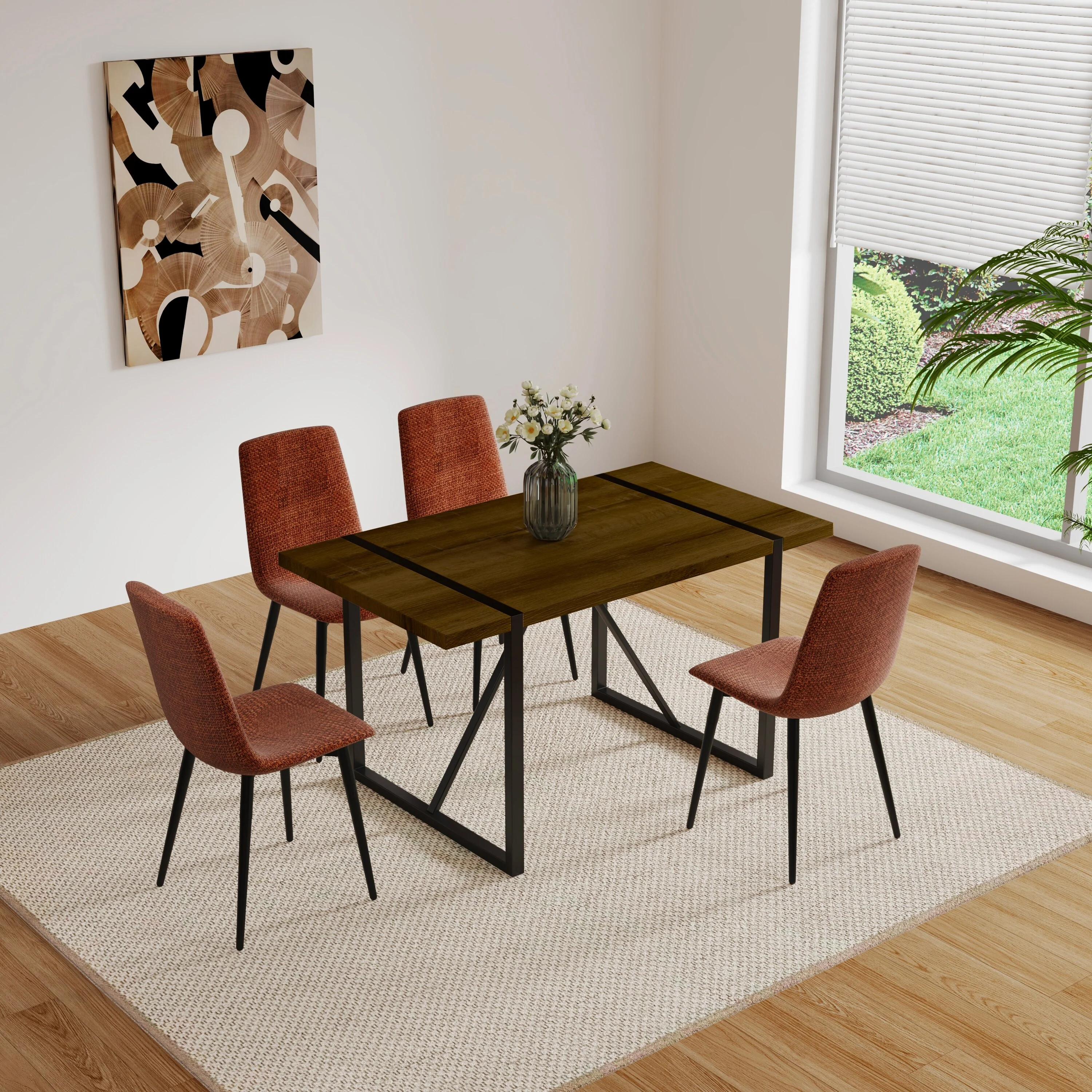 Caramel 5-Piece Dining Table Set with 4 Chairs & Metal Base & Legs