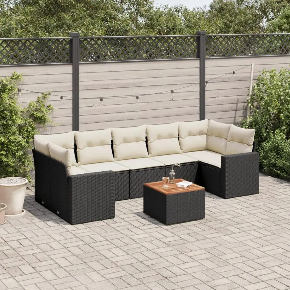 vidaXL - Loungeset - Zwart - Poly rattan - 8 stuks - Met kussens