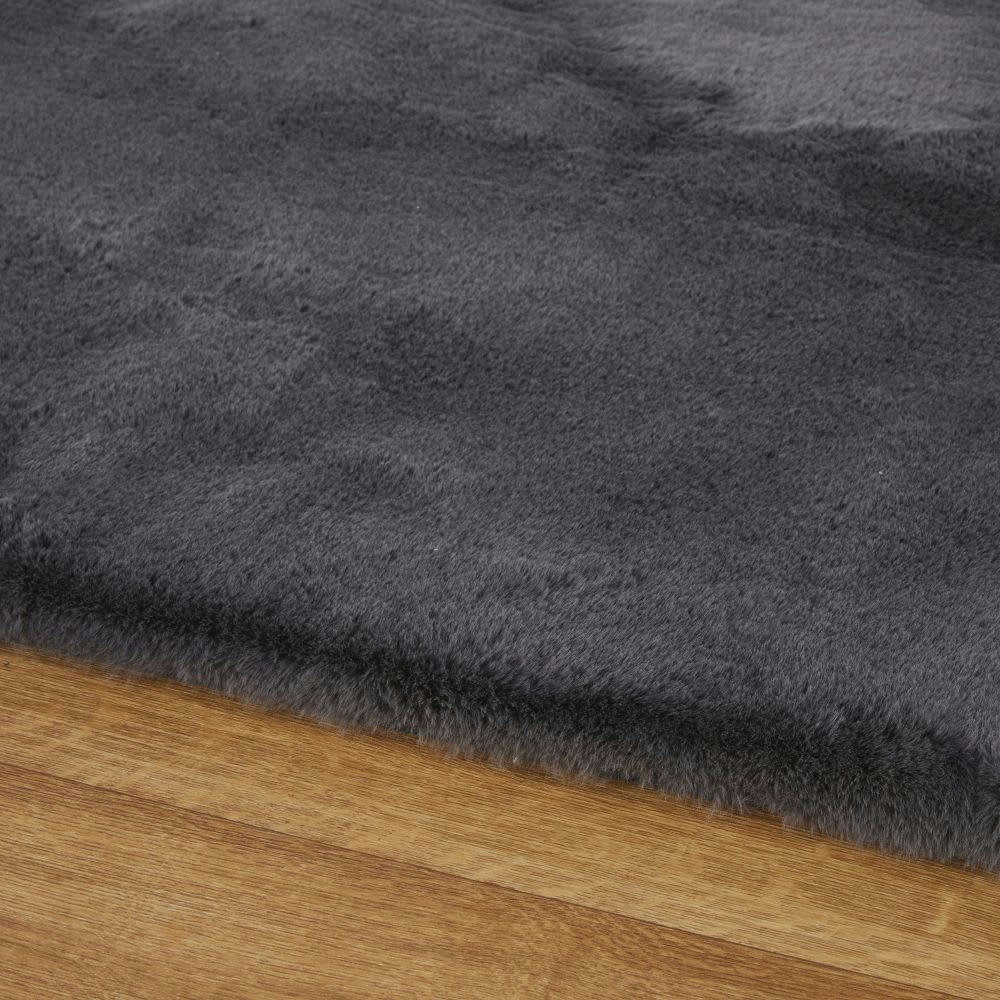 LEANDRO - Tapis shaggy imitation fourrure gris anthracite 160x230