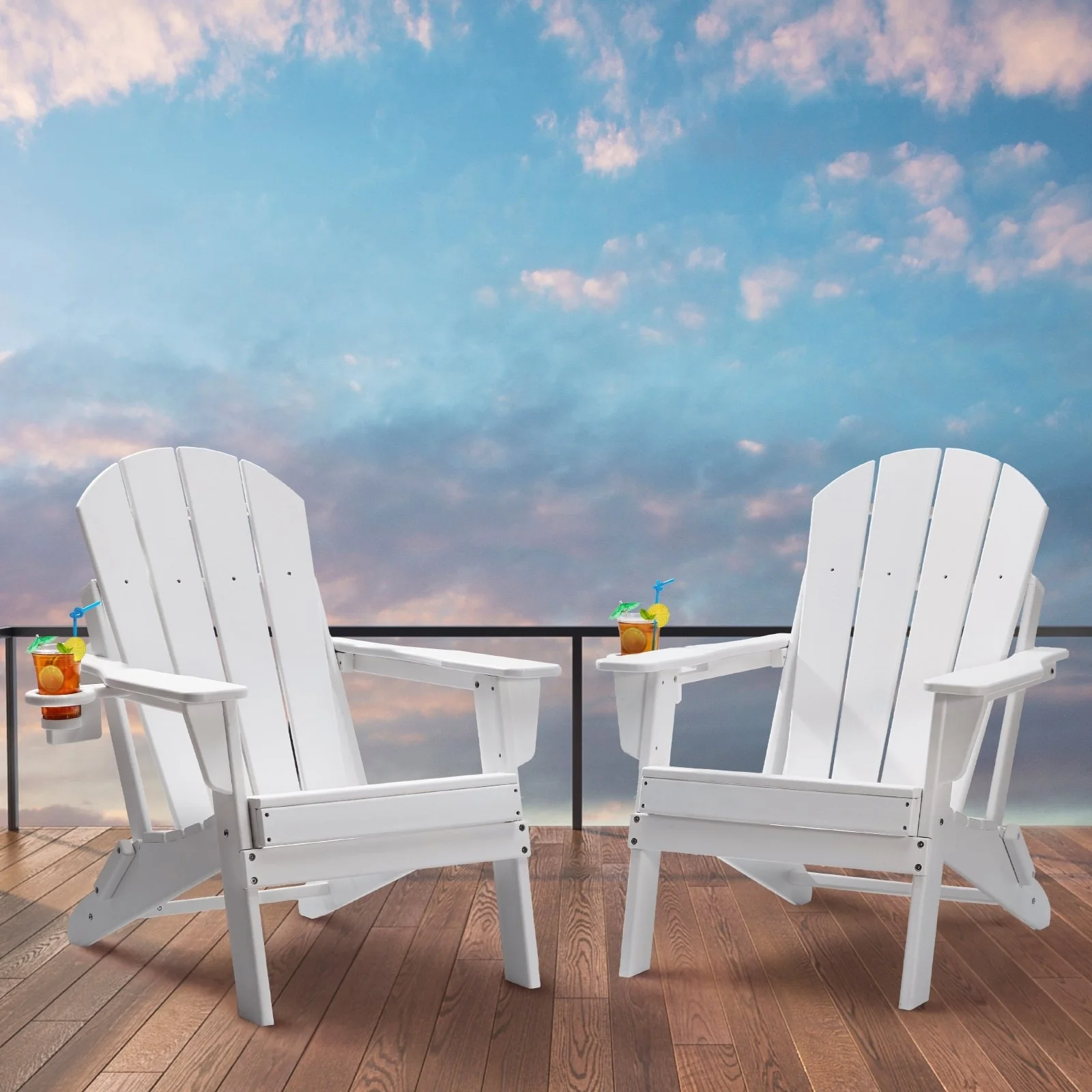 Set of 2 HDPE Folding Adirondack Chair with Wider Seat and Curved Backrest Ideal for Outdoor Use - 31.5 × 29.7 × 36.0 in