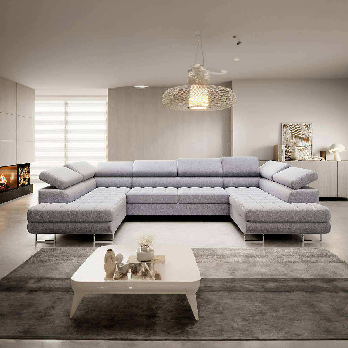 - Canapé en u 5 places convertible gris