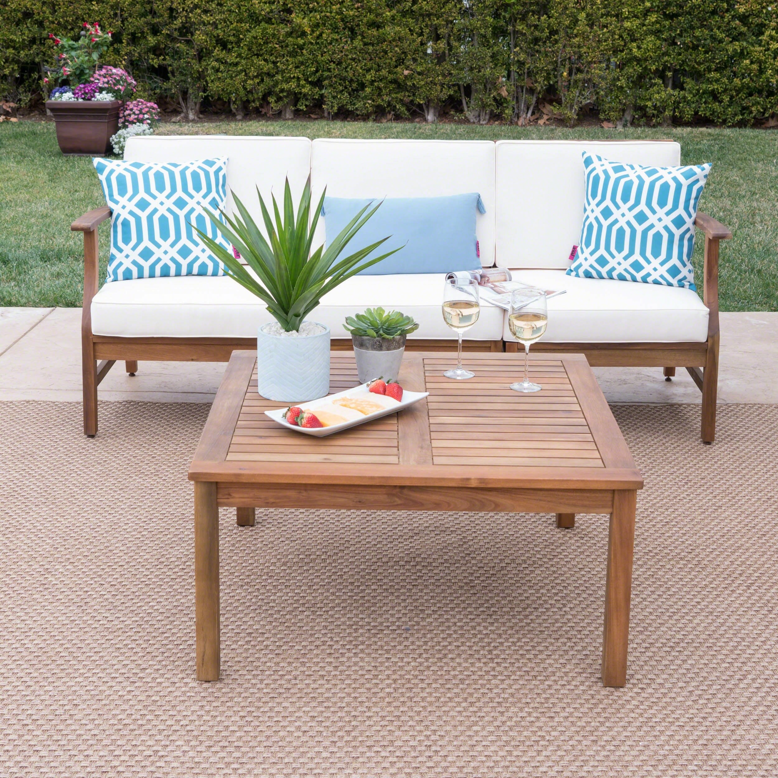Perla Outdoor Acacia 4-pc. Cushioned Sofa and Table Set by Christopher Knight Home