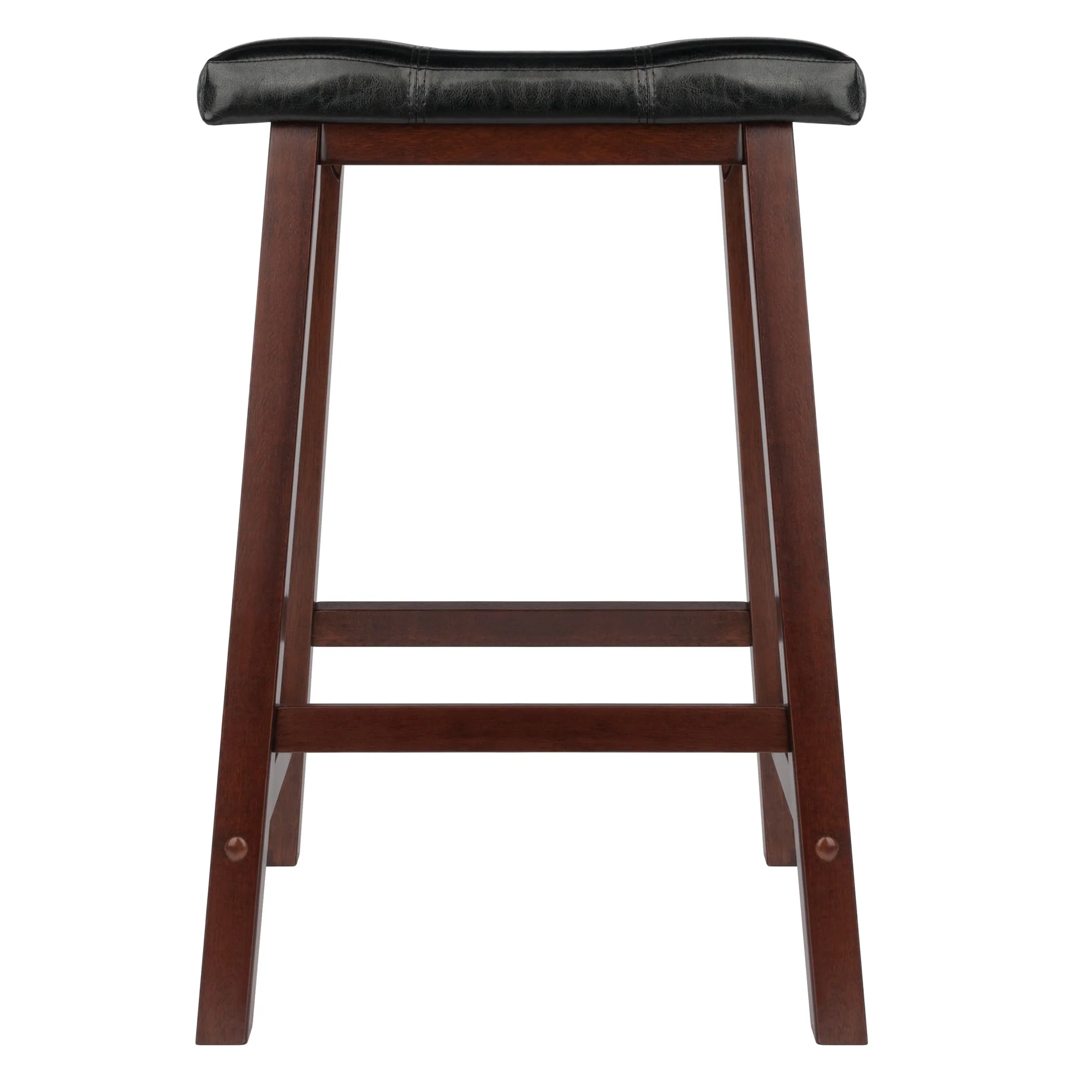 24.75 Black Faux Leather Saddle Seat Stool with Wood Legs