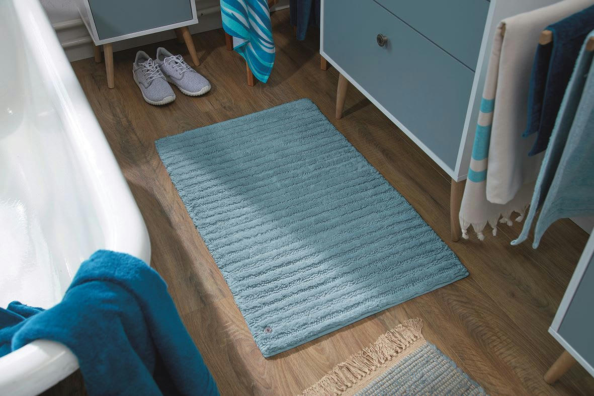COTTON STRIPES - Tapis de bain structure fait à la main Bleu 60x100