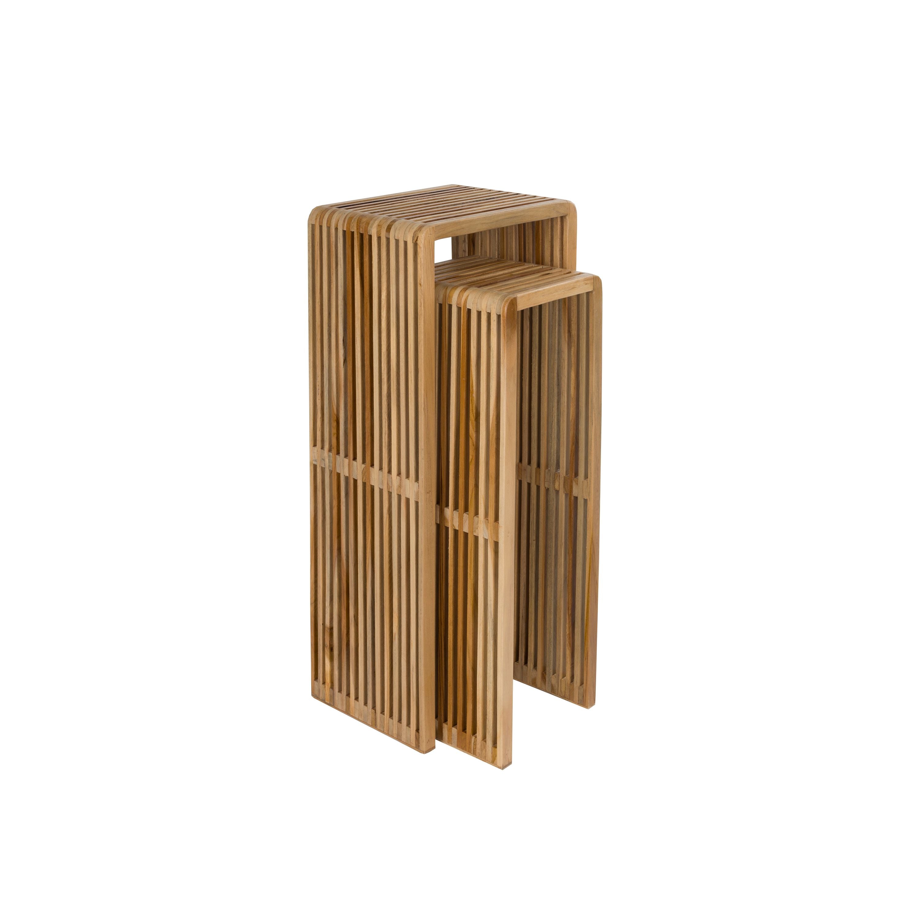 Housecraft Living Djia Plantenstandaard/ Plantenzuil binnen Teak Hout - Set van 2