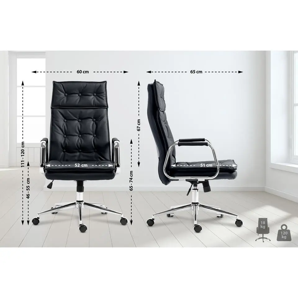 CLP Bureaustoel Sotira chroom Frame - Echt leer - zwart