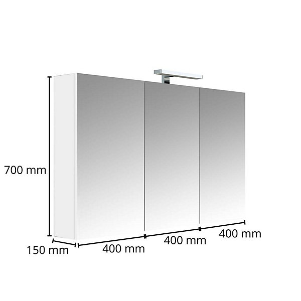 Armoire de toilette éclairante 3 portes 120 cm blanche Juno 2