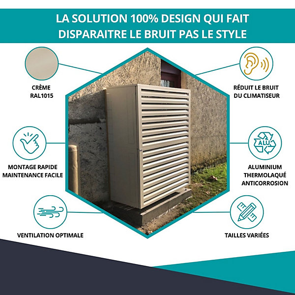 Cache climatiseur, acoustique ATOLE en Aluminium Thermolaqué - Taille 4 : H. 157 x L. 100 x P. 84 cm - Crème
