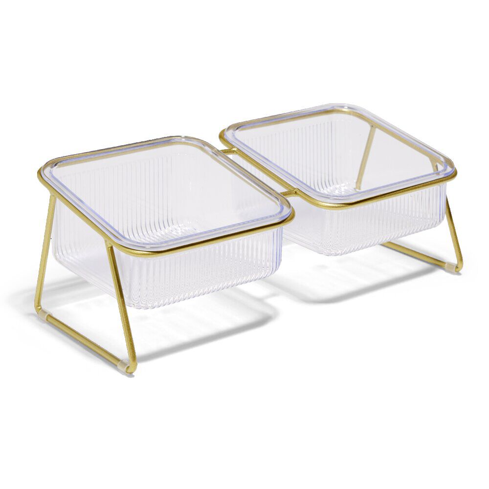 Gamelle double pour chat support métal doré
