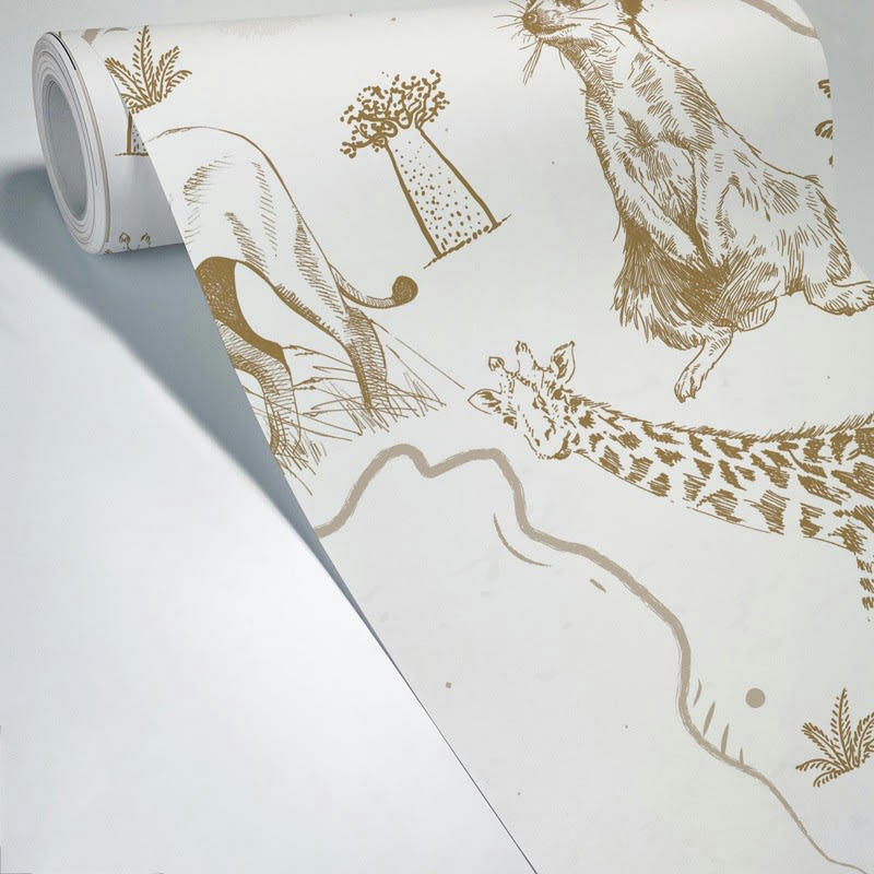 NOTRE TERRE PECAN - Papier Peint Panoramique L336xH270cm Blanc Planisphère