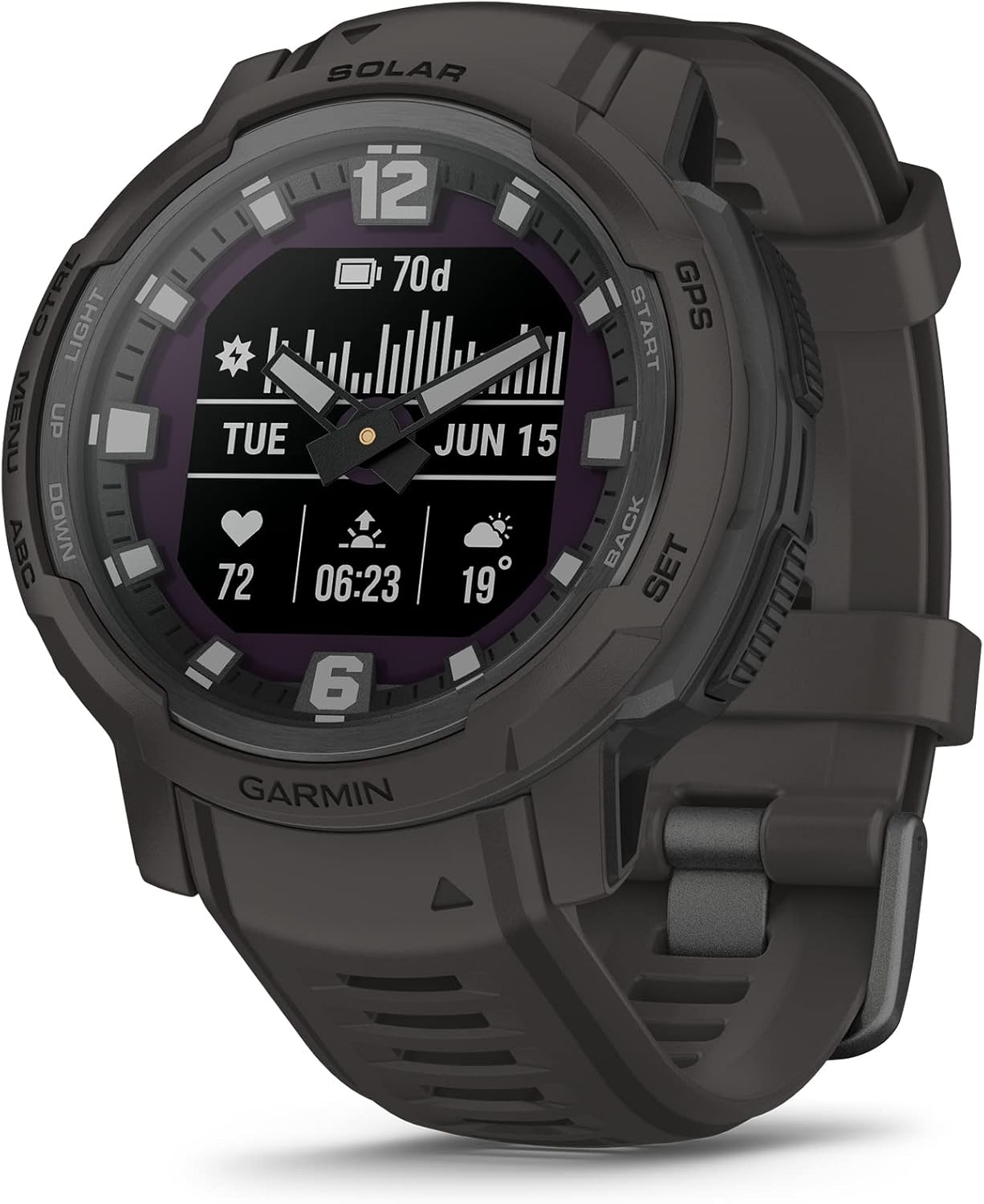 Garmin Instinct Crossover Solar  Rugged Hybrid Smartwatch with Solar Charging Capabilities  Analog Hands and Digital Display  Graphite