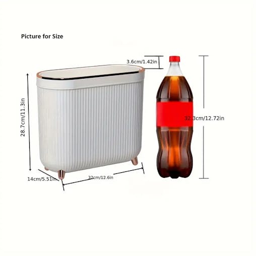 NNETM Compact Toilet Trash Can with Quiet Close Lid - White Gray Plastic, Space-Saving Design