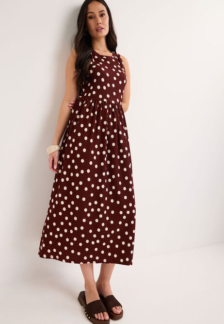 Womens Chocolate Brown Polka Dot Textured Dress