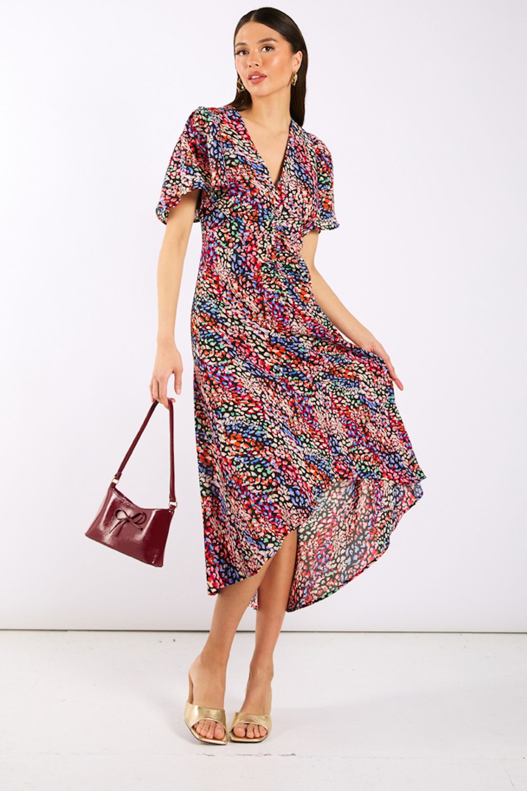 Needs No Label Multicoloured Animal Ruche Midi Dress