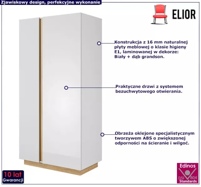 Szafa wolnostojąca dwudrzwiowa biały   dąb grandson - Elnix