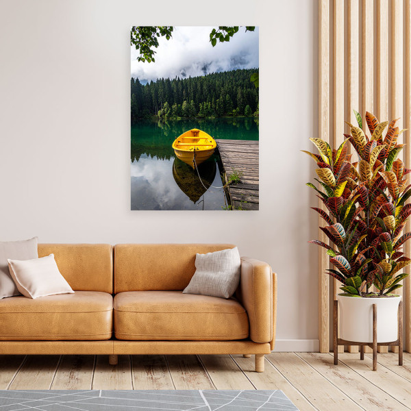 Obraz do salonu sypialni biura, Jezioro łódka góry krajobraz 20x30