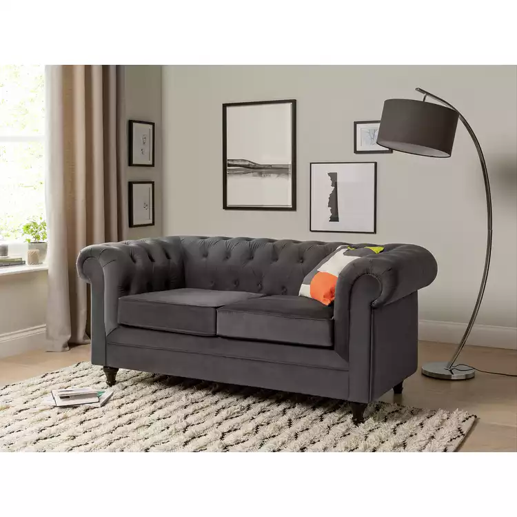 Habitat Chesterfield Velvet 2 Seater Sofa - Charcoal