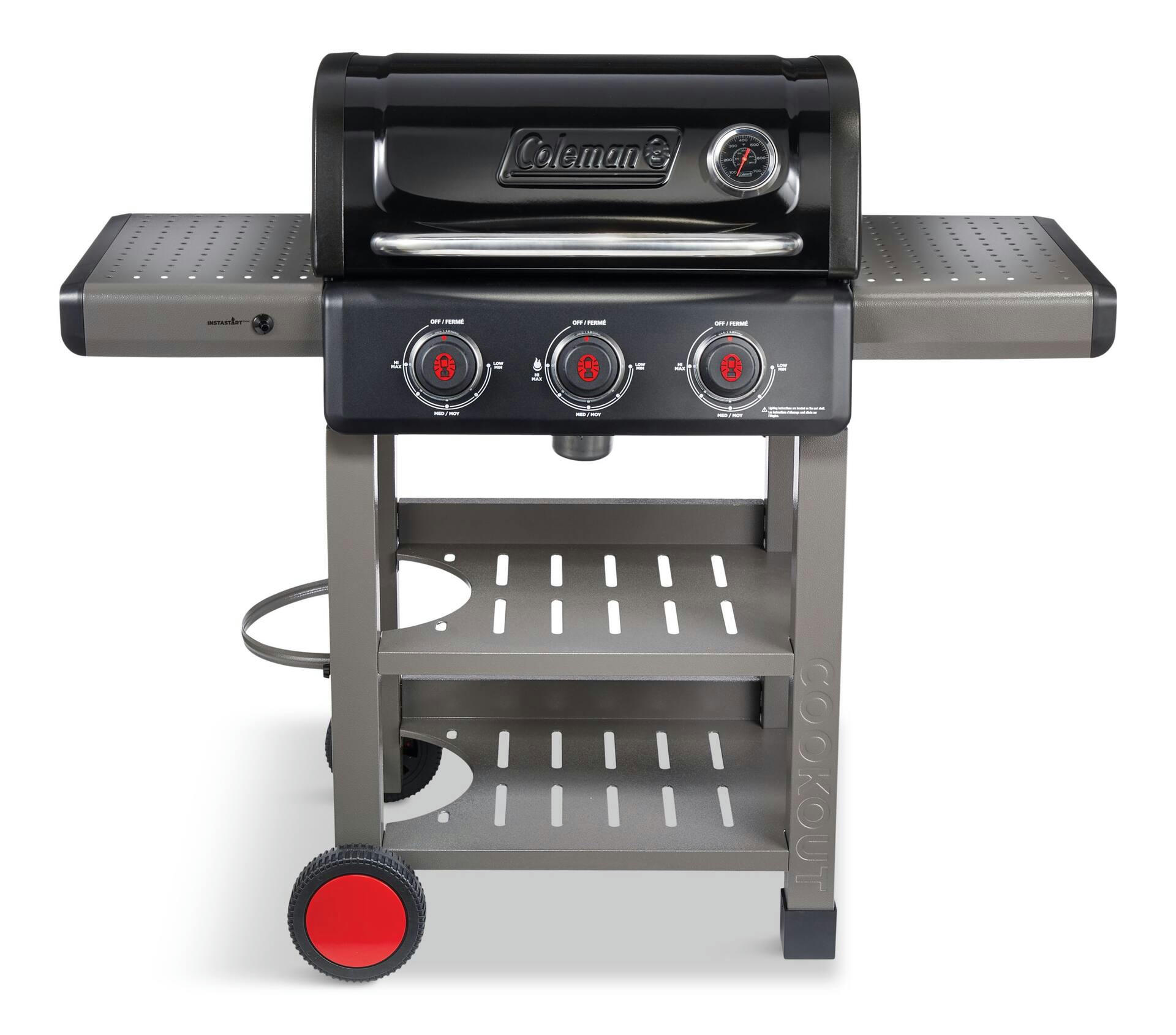 Coleman Cookout 3-Burner Propane Gas BBQ Grill with Side & Storage Shelves