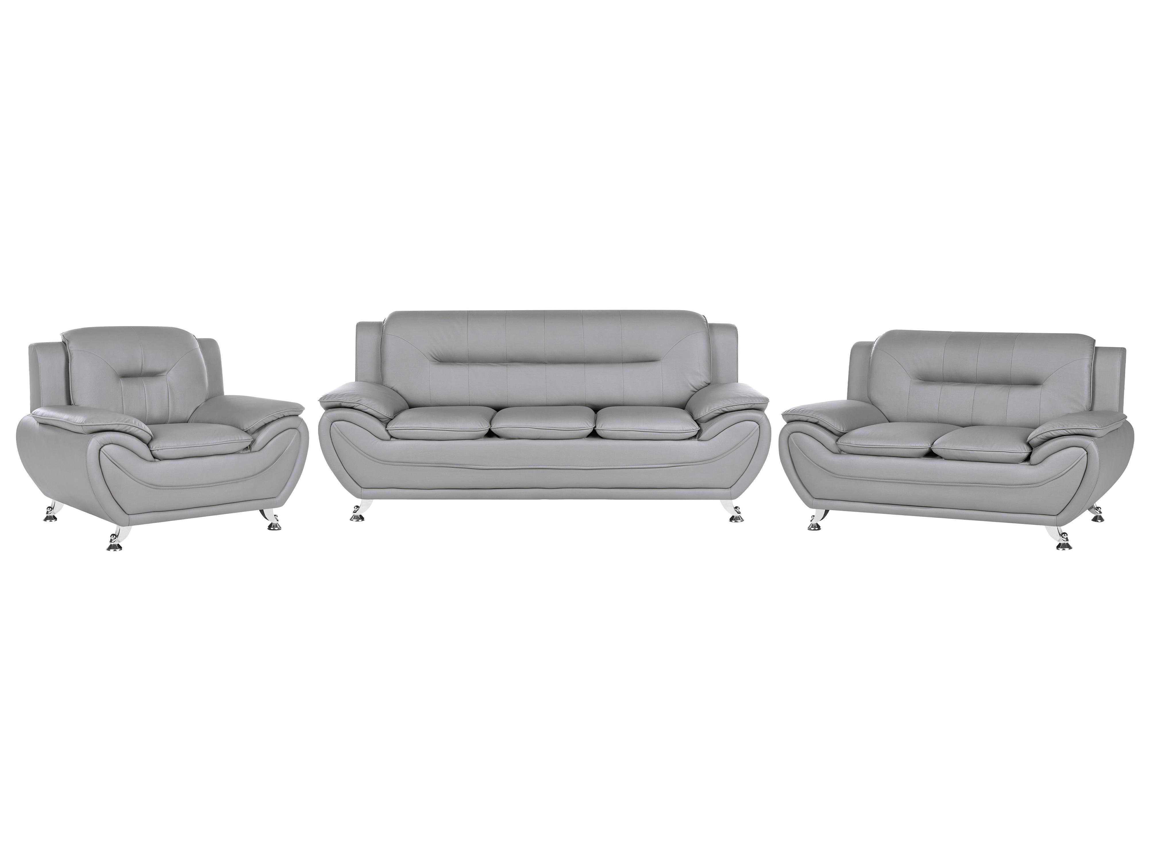 Living Room Set 6 Seater LEIRA Faux Leather Grey