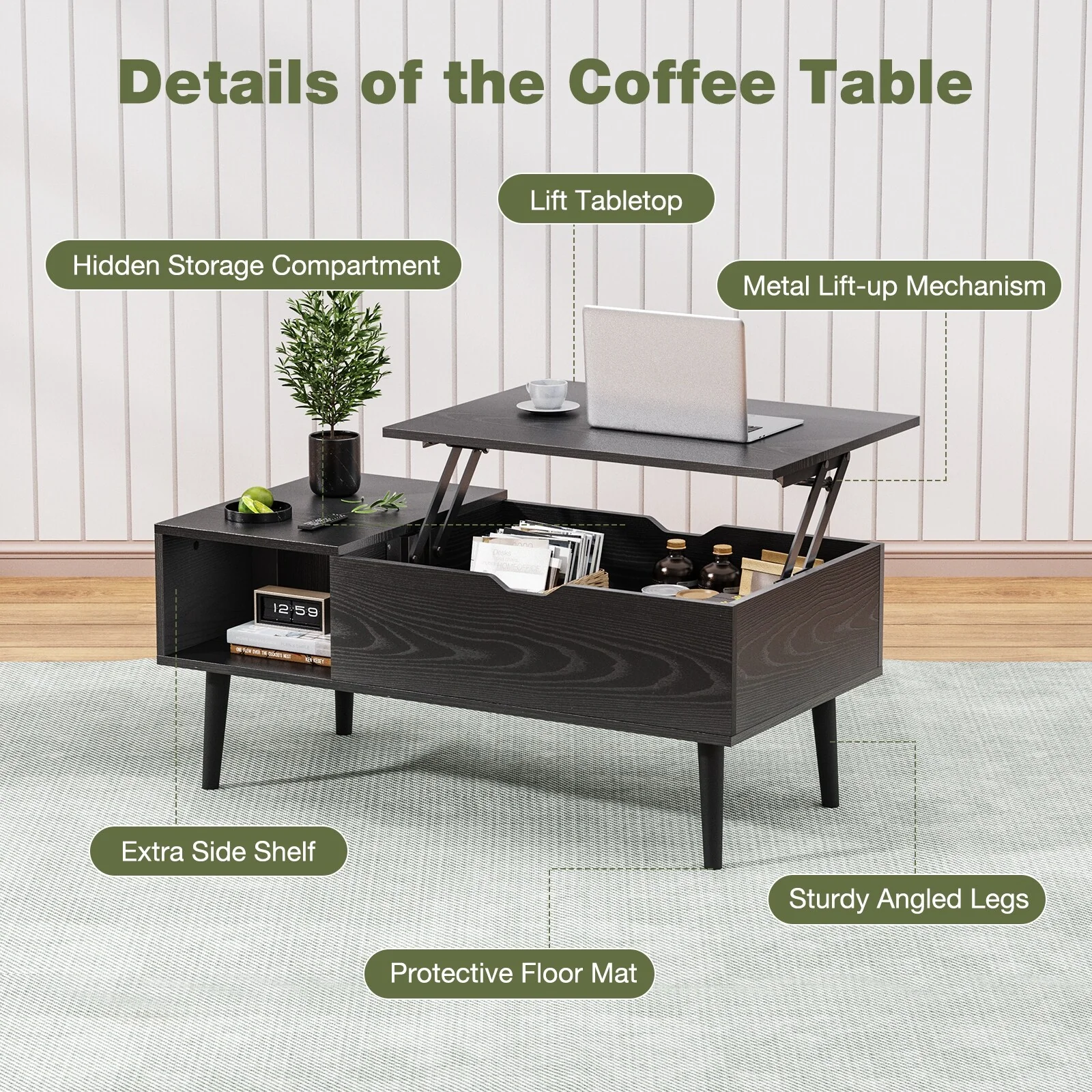 Sweetcrispy Lift Top Coffee Storage Wood Tables