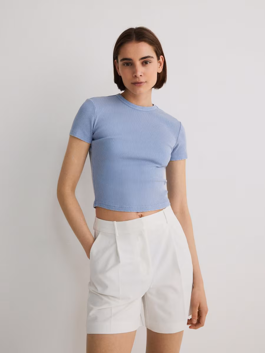 Rib Knit Cotton Rich T-Shirt