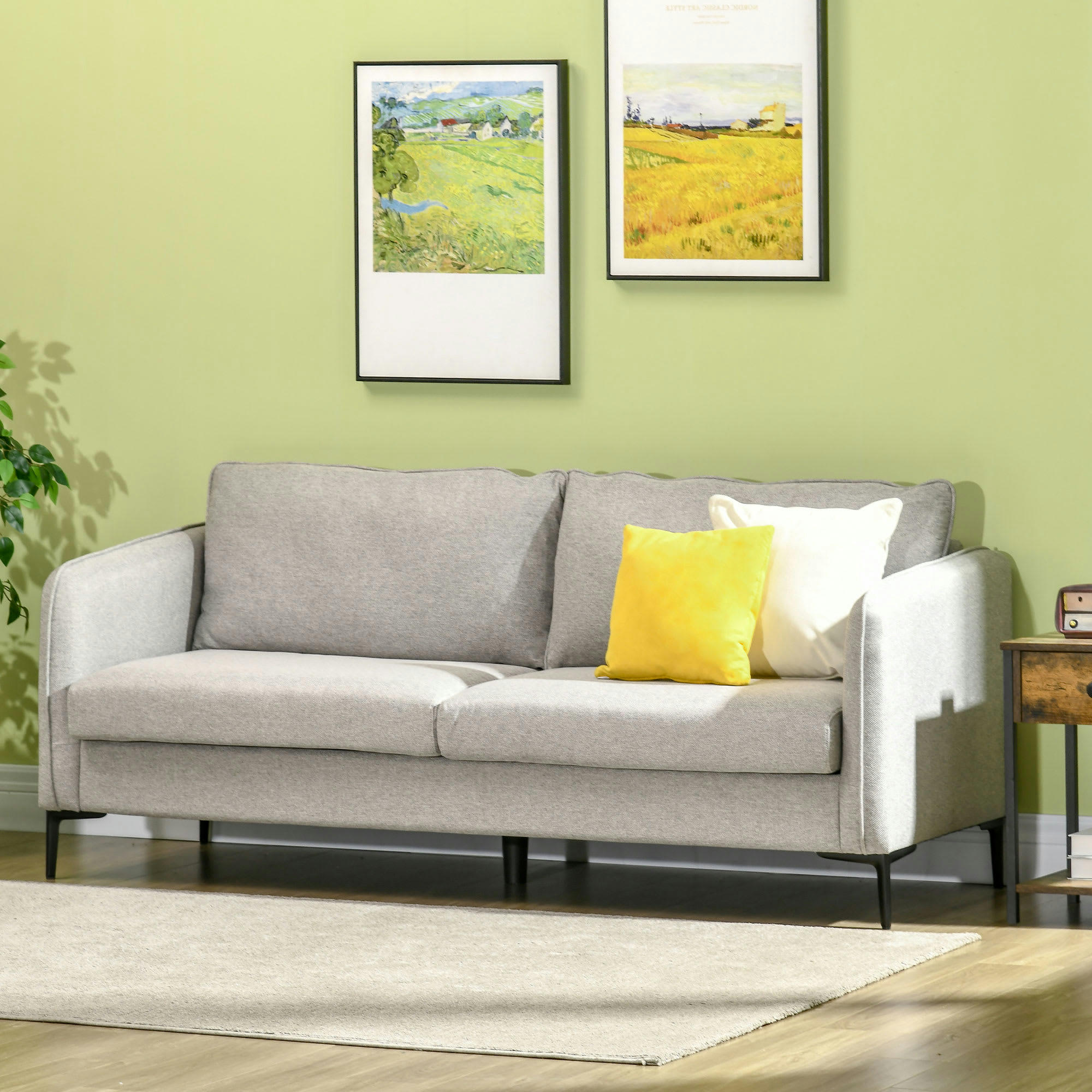 - Canapé 3 places design contemporain acier noir aspect lin gris clair