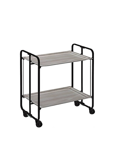Desserte pliante BAUHAUS avec roulettes, Structure noire, 2 niveaux, 4 positions