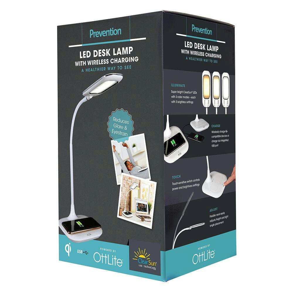 Prevention by OttLite LED Desk Lamp with Wireless Charging