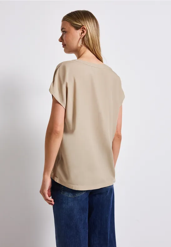 Split Neck Bluse in Unifarbe