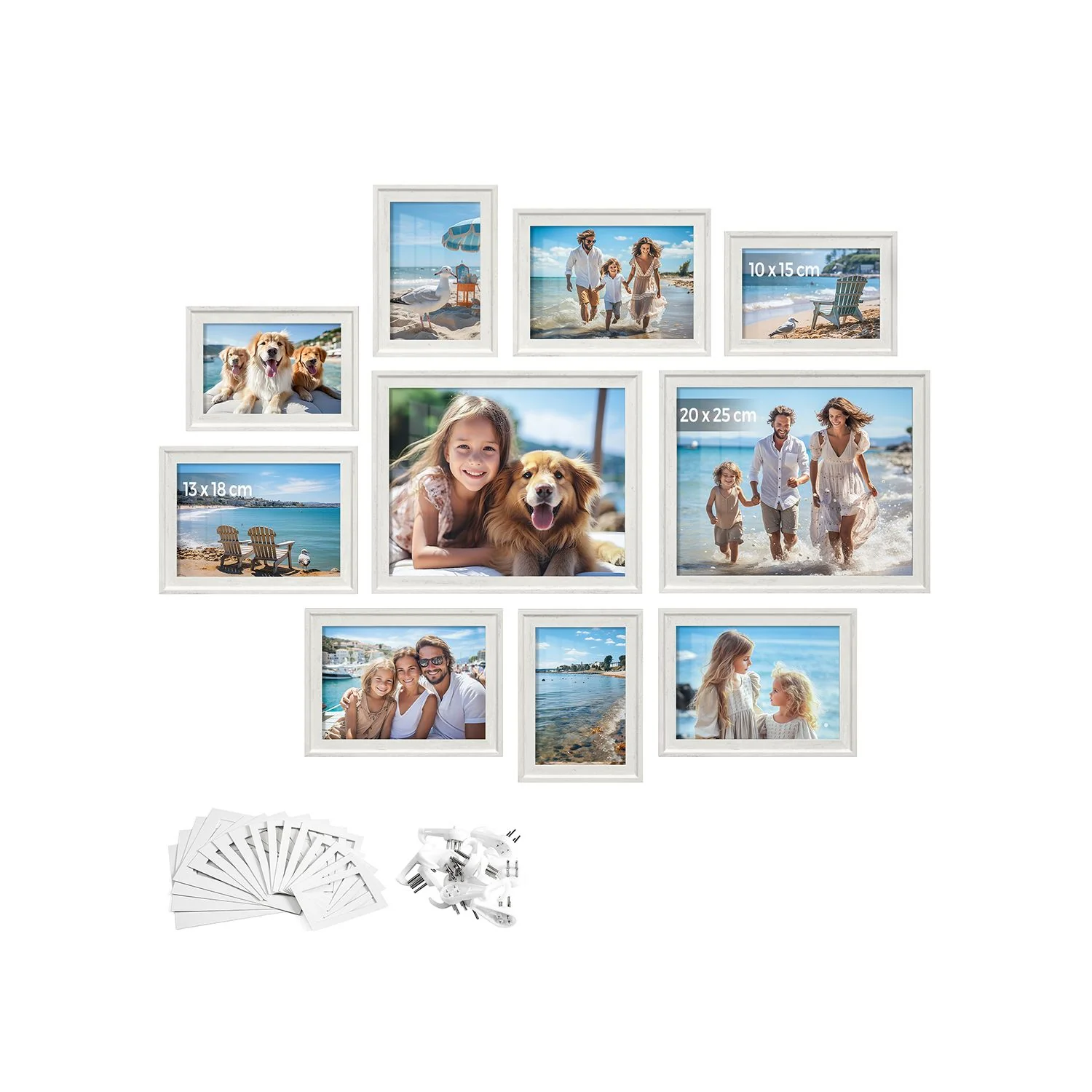 Lot de 10 cadres photo mdf et verre noir cendré