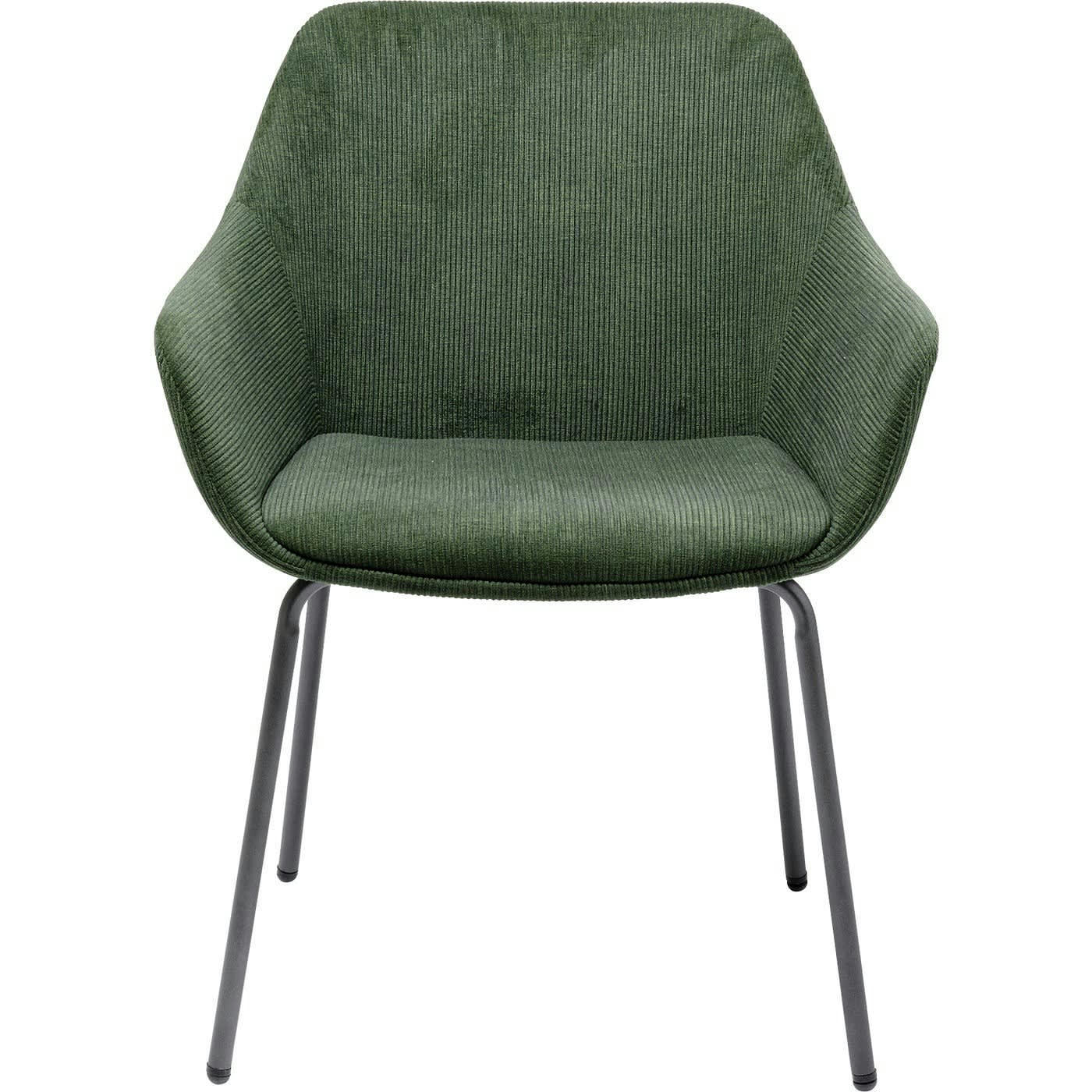 AVIGNON - Chaise avec accoudoirs en velours côtelé vert et acier